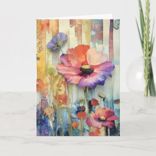 Whimsical Quirky Poppy Type Blume Hallo geklappt Karte (Vorderseite)