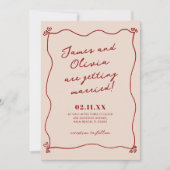 Whimsical Quirky Red Hand Drawn Wedding Einladung (Vorderseite)