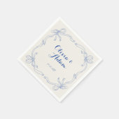 Whimsical Quirky Retro Hand Drawn Blue Bow Wedding Serviette (Ecke)