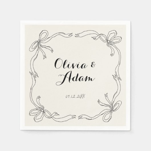 Whimsical Quirky Retro Hand Drawn Bow Wedding Serviette (Vorderseite)