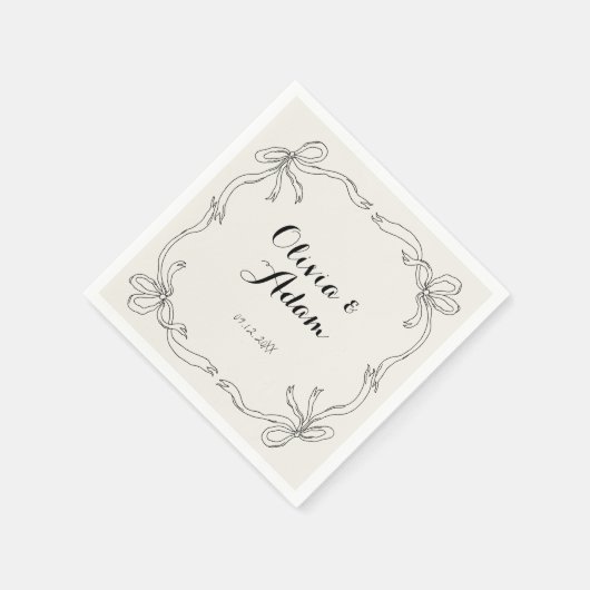 Whimsical Quirky Retro Hand Drawn Bow Wedding Serviette (Ecke)
