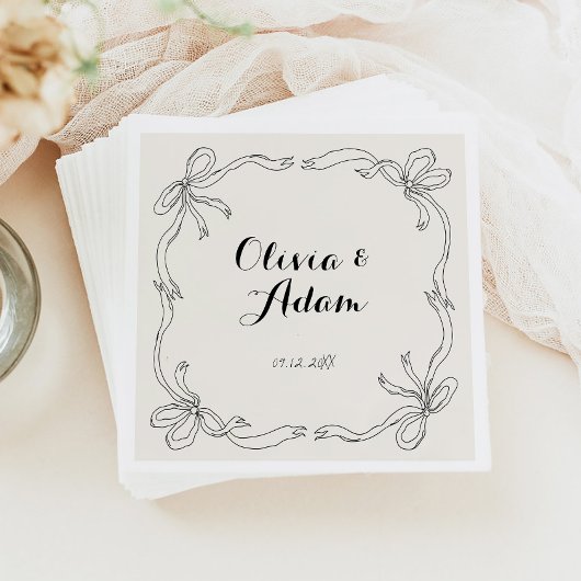Whimsical Quirky Retro Hand Drawn Bow Wedding Serviette