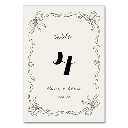 Whimsical Quirky Retro Hand Drawn Bow Wedding Tischnummer (Vorderseite)