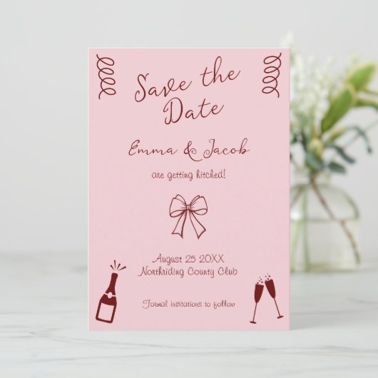 Whimsical Quirky Squiggles Pink Save the Date Einladung (Stehend Vorderseite)