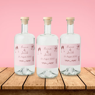Whimsical Quirky Squiggles Pink Wedding Alkoholflaschenetikett
