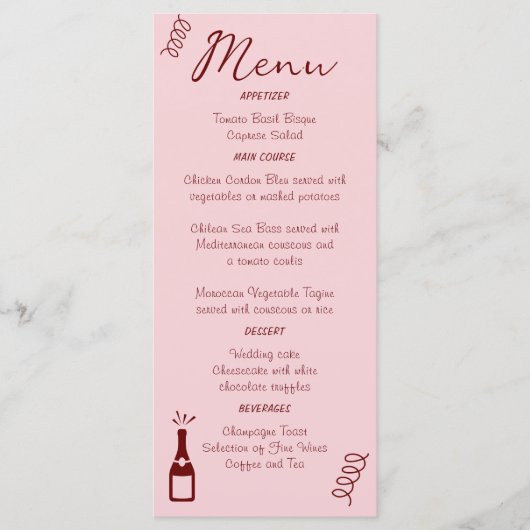 Whimsical Quirky Squiggles Pink Wedding Menükarte (Vorderseite)