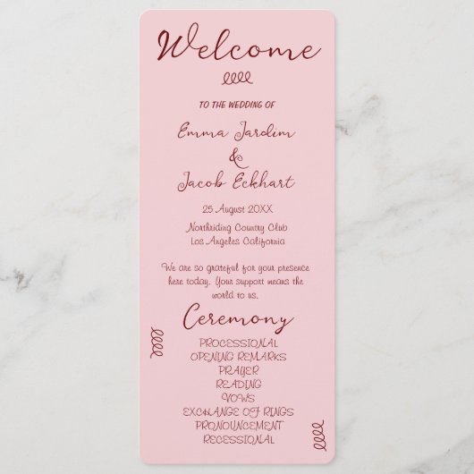 Whimsical Quirky Squiggles Pink Wedding Programm (Vorderseite)