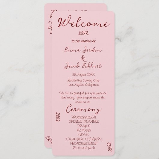 Whimsical Quirky Squiggles Pink Wedding Programm (Vorne/Hinten)