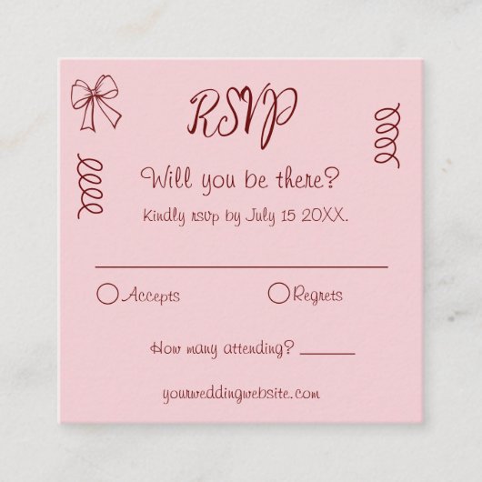Whimsical Quirky Squiggles Pink Wedding RSVP Begleitkarte (Vorderseite)