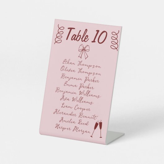 Whimsical Quirky Squiggles Pink Wedding Sockelschild (Vorderseite)