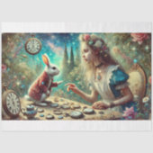 Whimsical Rabbit Alice Uhren Wunderland Dekoupage Seidenpapier (Vorderseite)