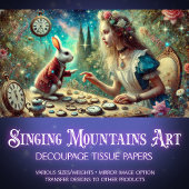 Whimsical Rabbit Alice Uhren Wunderland Dekoupage Seidenpapier