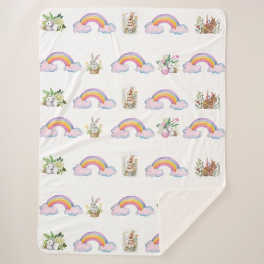 Whimsical rabbit and rainbow Sherpa Blanket Sherpadecke (Vorderseite)