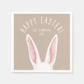 Whimsical Rabbit Ears On Beige Happy Easter Serviette (Vorderseite)