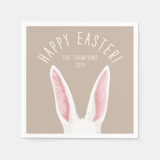 Whimsical Rabbit Ears On Beige Happy Easter Serviette (Vorderseite)