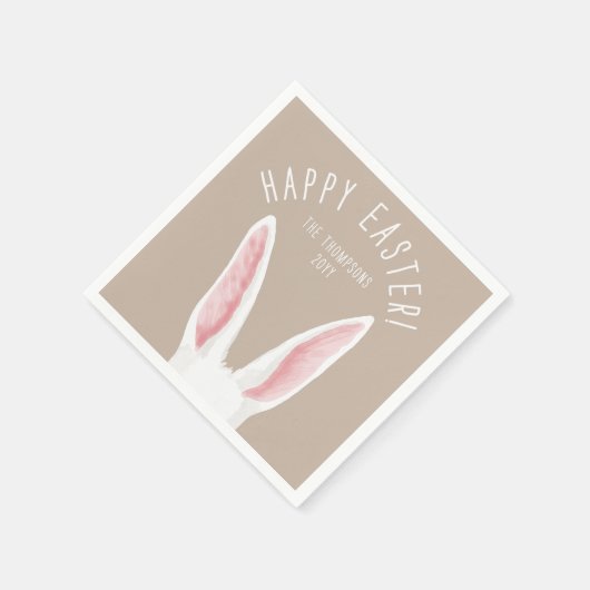 Whimsical Rabbit Ears On Beige Happy Easter Serviette (Ecke)