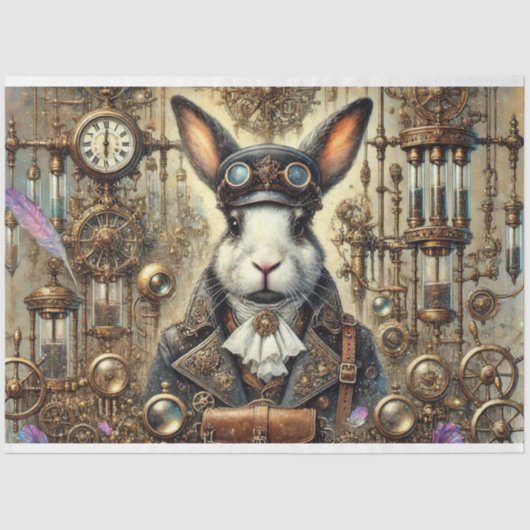 Whimsical Rabbit Gothic Steampunk Decoupage Seidenpapier (Vorderseite)