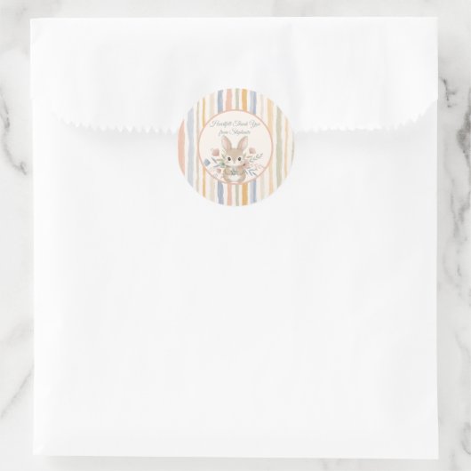 Whimsical Rabbit Watercolor Stripe Runder Aufkleber (Tasche)