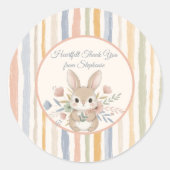 Whimsical Rabbit Watercolor Stripe Runder Aufkleber (Vorderseite)