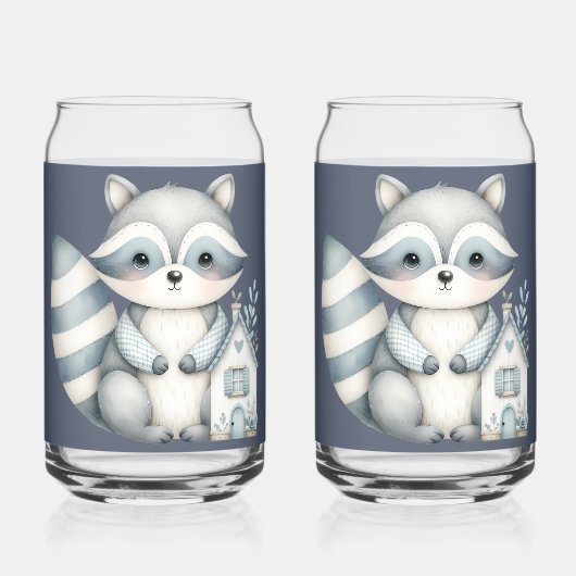 Whimsical Raccoon Night Woodland Cottage Scene Dosenglas (Vorderseite)
