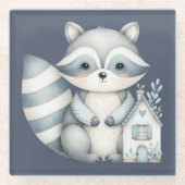 Whimsical Raccoon Night Woodland Cottage Scene Glasuntersetzer (Vorderseite)