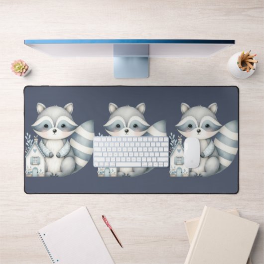 Whimsical Raccoon Night Woodland Cottage Scene Schreibtischunterlage (Büro 1)