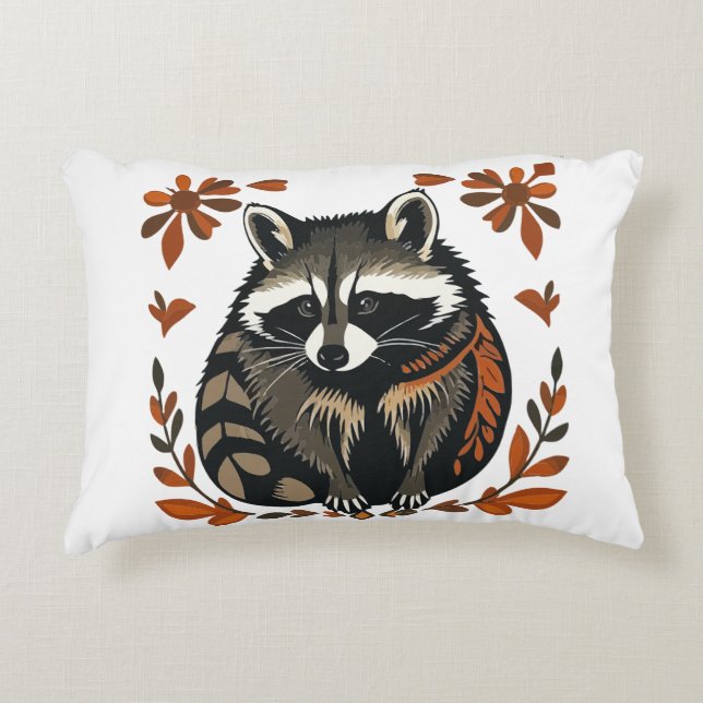 Whimsical Raccoon Woodland Animal Folks oder Triba Dekokissen (Vorderseite)