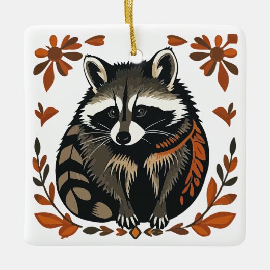 Whimsical Raccoon Woodland Animal Folks oder Triba Keramikornament (Vorderseite)