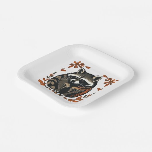 Whimsical Raccoon Woodland Animal Folks oder Triba Pappteller (Gewinkelt)