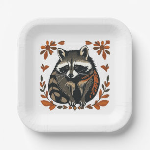 Whimsical Raccoon Woodland Animal Folks oder Triba Pappteller