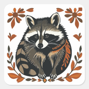Whimsical Raccoon Woodland Animal Folks oder Triba Quadratischer Aufkleber