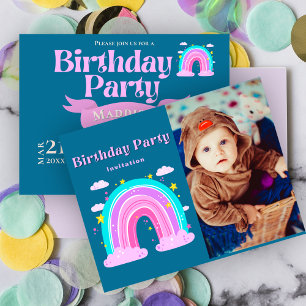 Whimsical Rainbow 1. Geburtstag Foto Einladung