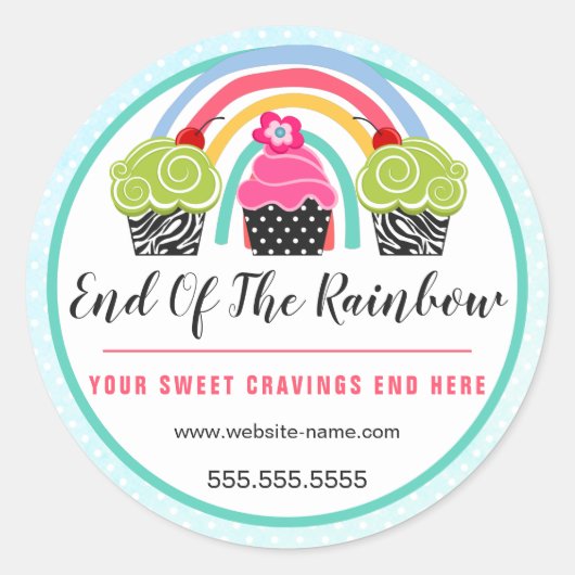 Whimsical Rainbow and Cupcakes Bakery Packung Runder Aufkleber (Vorderseite)