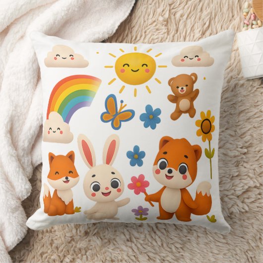 Whimsical Rainbow Animals Decorative Pillow Kissen (Decke)