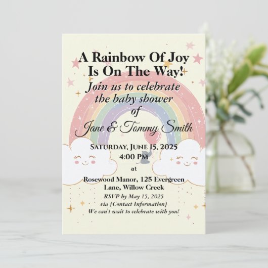 whimsical Rainbow Baby Shower Einladungen (Stehend Vorderseite)