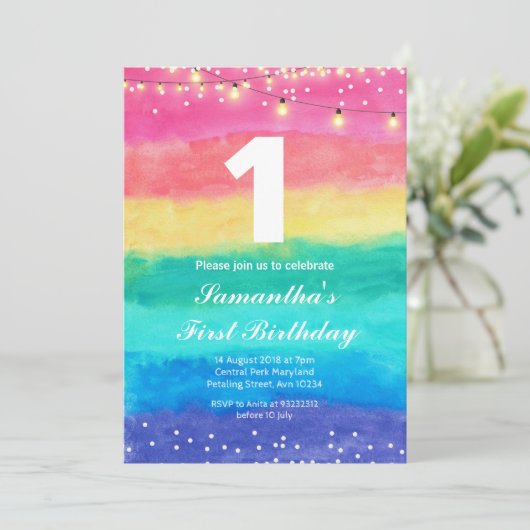 Whimsical Rainbow Birthday Einladung (Stehend Vorderseite)