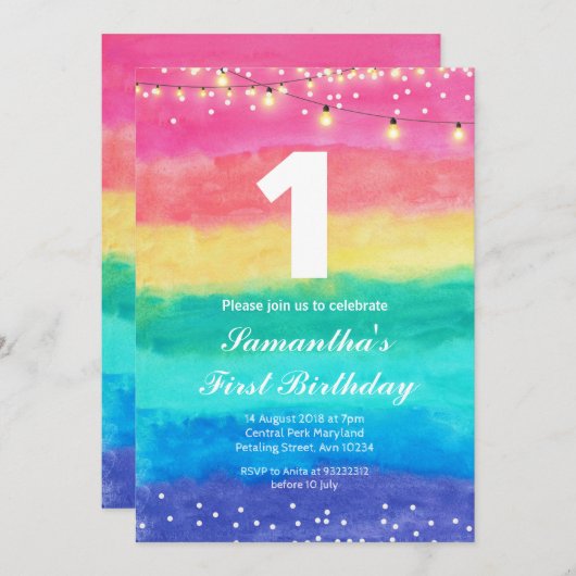 Whimsical Rainbow Birthday Einladung (Vorne/Hinten)