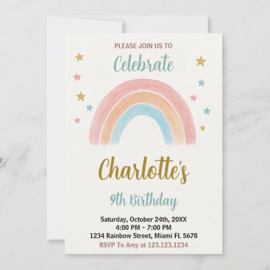 Whimsical Rainbow Birthday Einladung (Vorderseite)