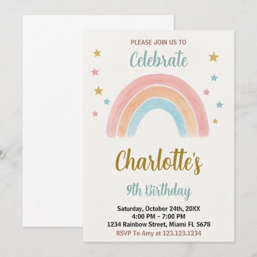 Whimsical Rainbow Birthday Einladung (Vorne/Hinten)