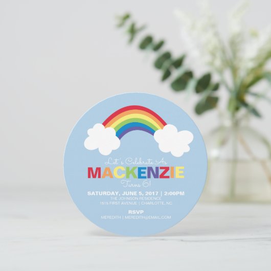 Whimsical Rainbow Birthday Party Einladung (Stehend Vorderseite)