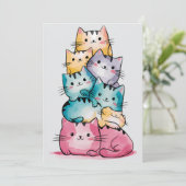 Whimsical Rainbow Cats Einladung zum Geburtstag (Stehend Vorderseite)