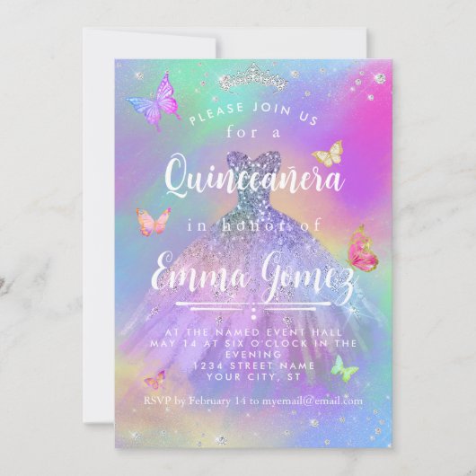 Whimsical Rainbow Diamond Quinceanera Einladung (Vorderseite)
