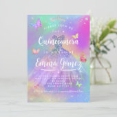 Whimsical Rainbow Diamond Quinceanera Einladung (Stehend Vorderseite)