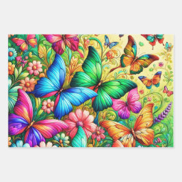 Whimsical Rainbow Garden mit Schmetterlingen Geschenkpapier Set