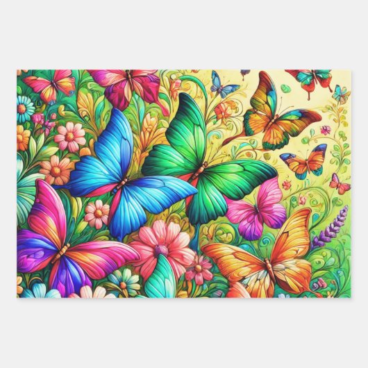Whimsical Rainbow Garden mit Schmetterlingen Geschenkpapier Set (Vorderseite)