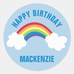 Whimsical Rainbow Happy Birthday Party Sticker