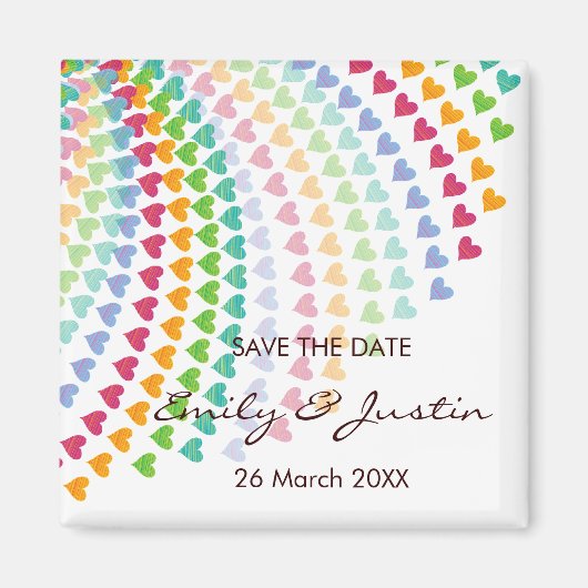 Whimsical Rainbow Heart Sprinkles Save the Date Magnet (Vorne)