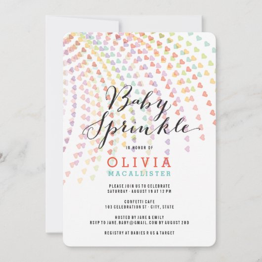 Whimsical Rainbow Hearts Colorful Baby Sprinkle Einladung (Vorderseite)