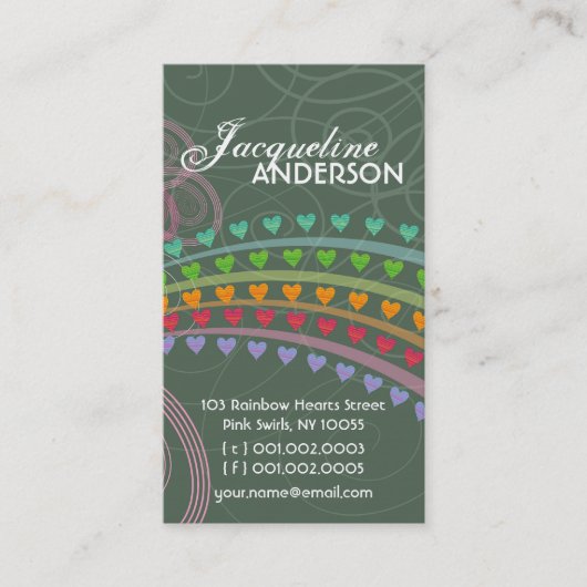 Whimsical Rainbow Hearts Pink Wirbel Visitenkarte (Vorderseite)