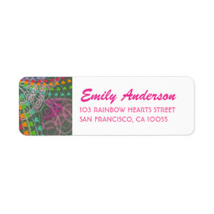 Whimsical Rainbow Hört Pink Wirbel Labels